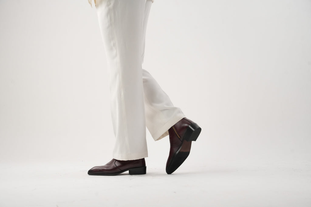 Burgundy Calfskin Chisel toe Boots