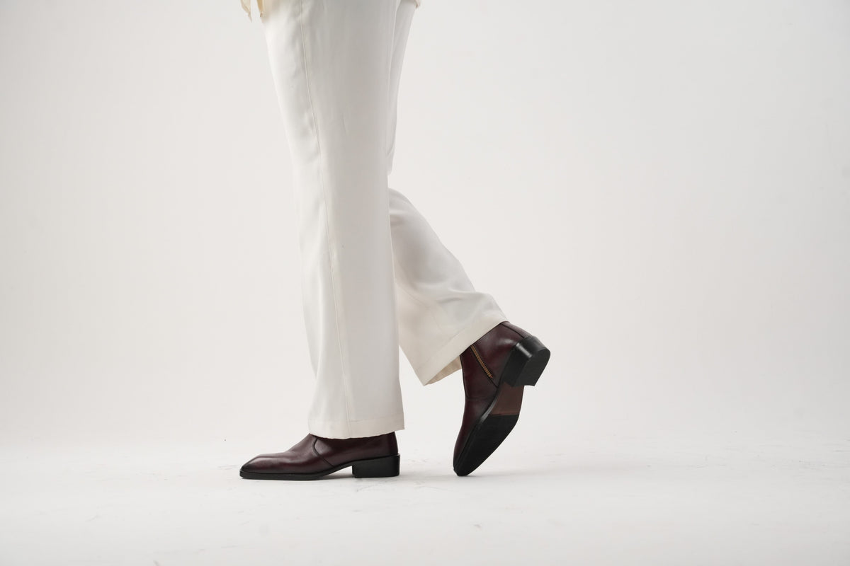 Burgundy Calfskin Chisel toe Boots