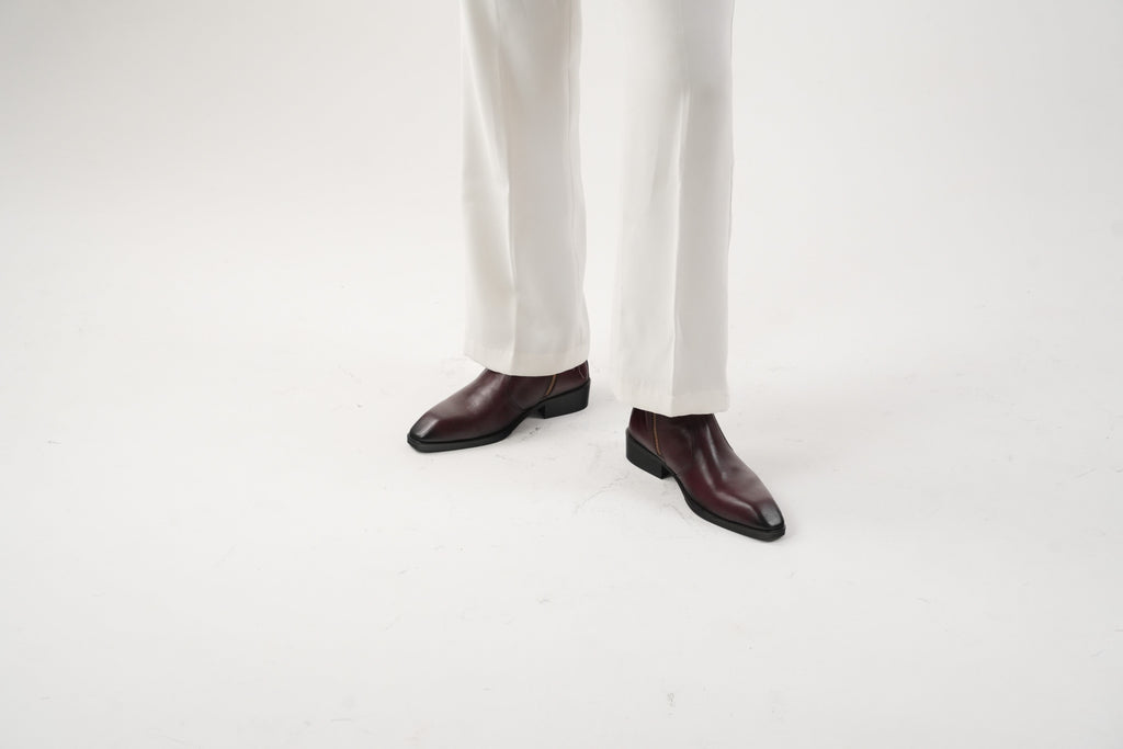 Burgundy Calfskin Chisel toe Boots
